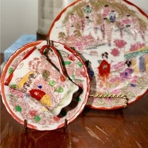 Vintage 1950s Porcelain Japanese Geisha Tea Trio